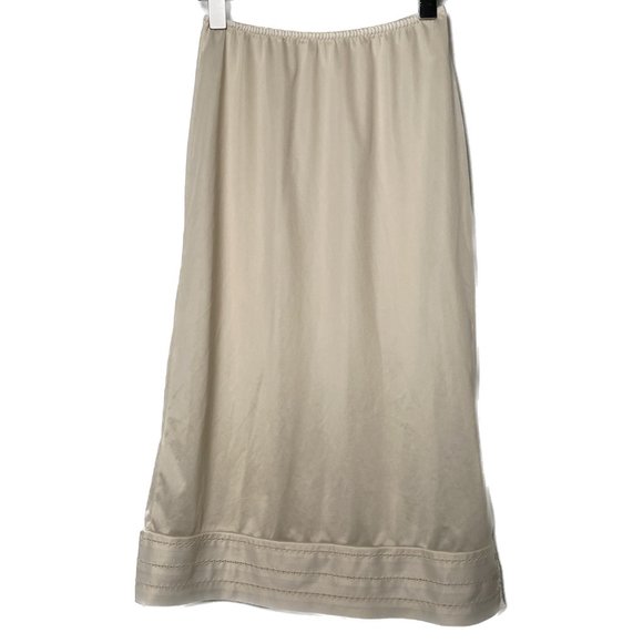 Vintage 70s Slip Skirt Women Small Cream Embroidery Side Slit Coquette Girly - Picture 3 of 11